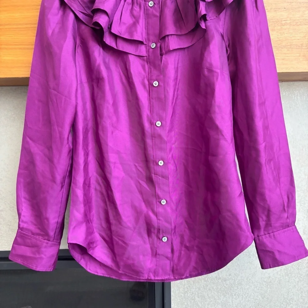 NWT J.Crew Collection silk twill ruffle-collar Blouse, Size XXS